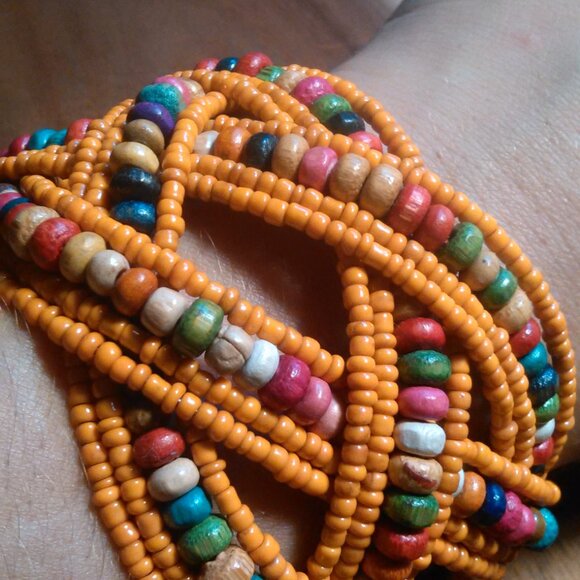 Orange Seed Bead and Multi-Color Bead Twisted Weave Cuff Bracelet - Picture 8 of 8
